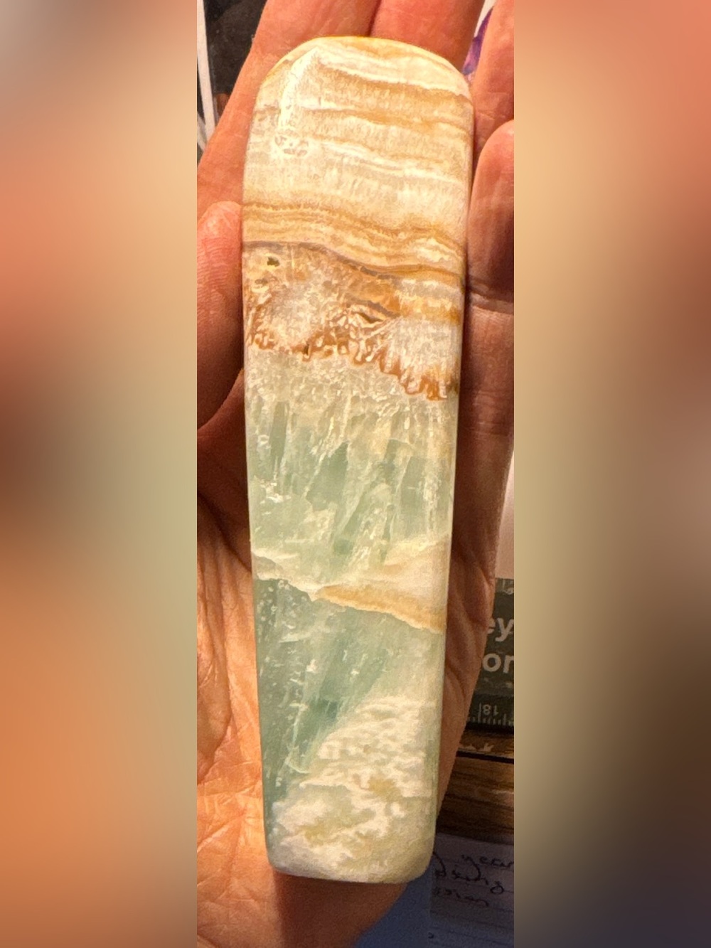 5” tall Caribbean Calcite free form tower, weight 200 grams, 130 millimeters.